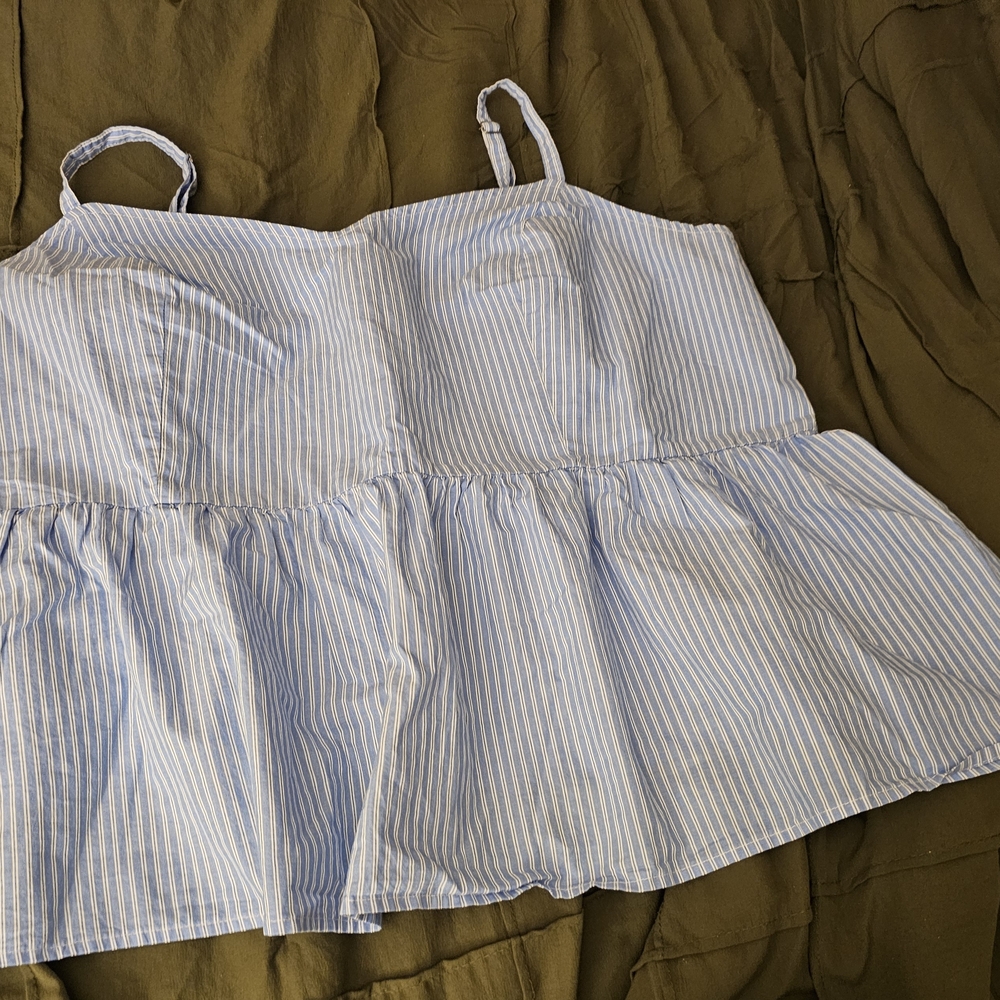 💙 Old Navy Blue Stripe Peplum Cami 2X ✨ Flowy Cute Summer Top - Plus Size NWT - Picture 5 of 6